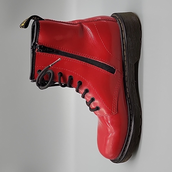 Doc Martens Red Patent Leather Boots Combat Boots - Picture 8 of 11
